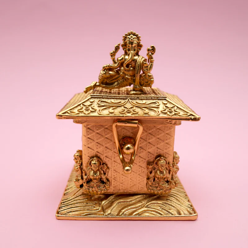 Antique Gold Premium Lakshmi Ganesha Square Kumkum Box